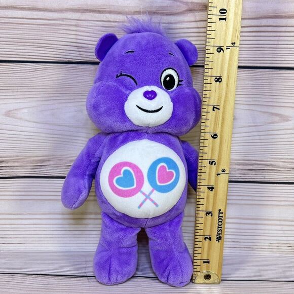 Care Bears SHARE BEAR Plush 10" Purple Winking 2021 Basic Fun Lollypop Hearts - Picture 2 of 15